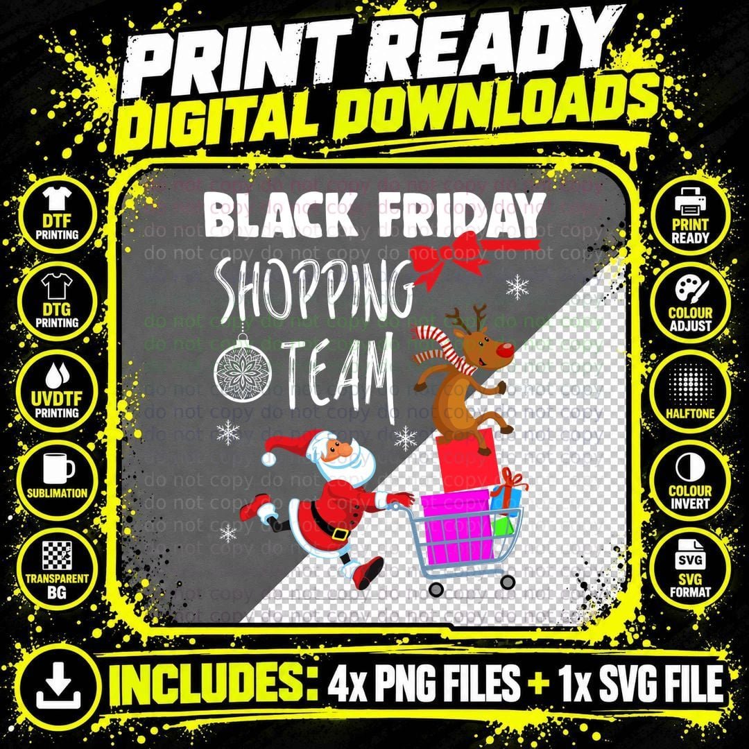 Santa and Rudolph Shopping Team T-Shirt Png SVG Digital Bundle