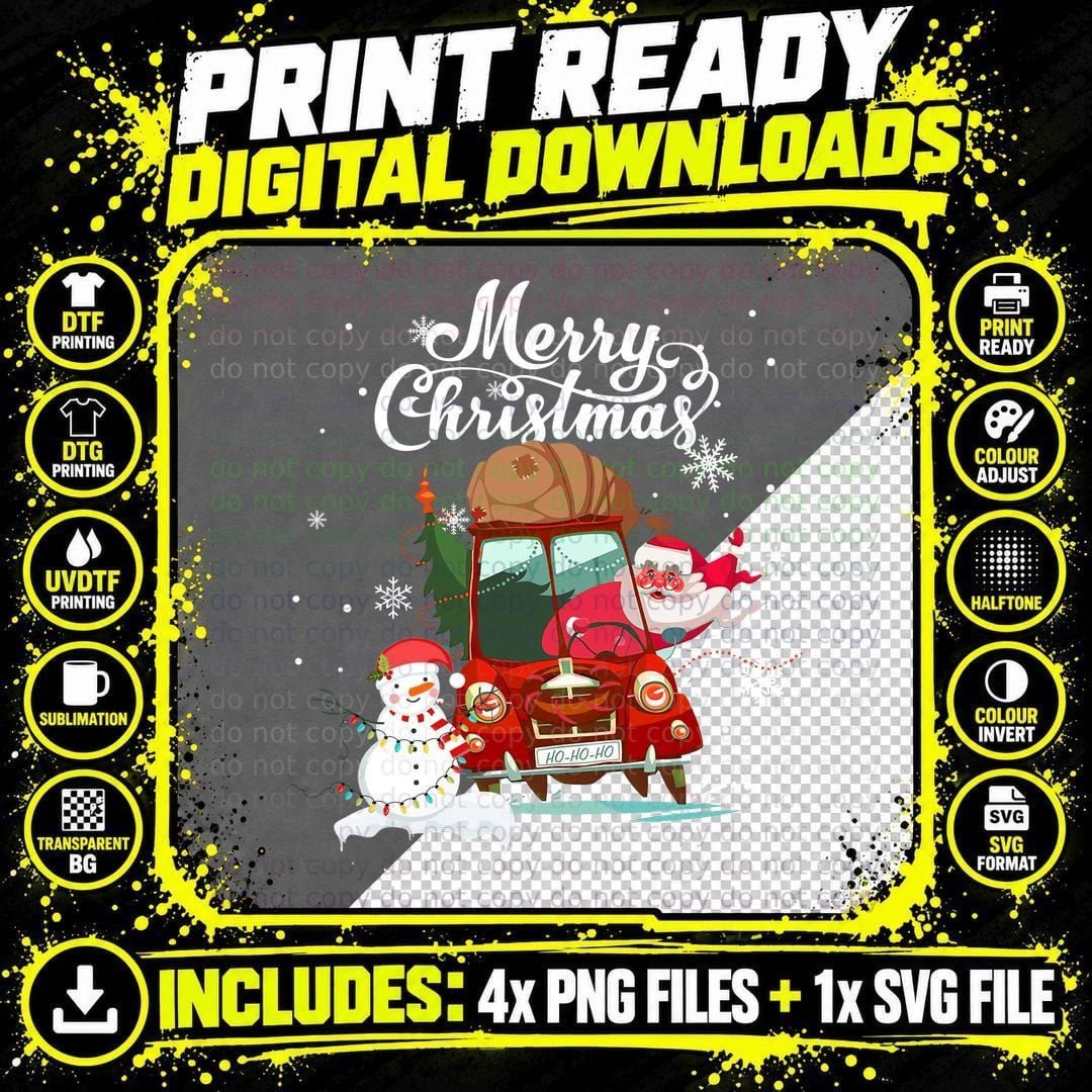 Santa's Christmas Car T-Shirt, Festive Holiday Theme Png SVG Digital Bundle