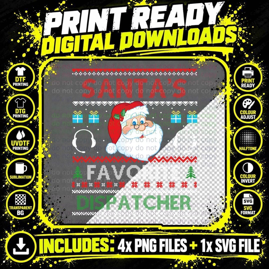 Santa's Dispatcher T-Shirt, Ugly Christmas Sweater Style Png SVG Digital Bundle
