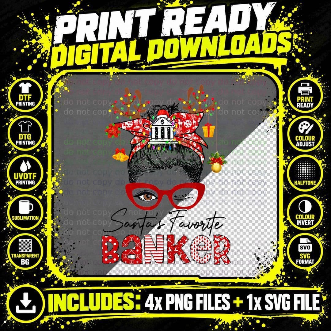 Santa's Favorite Banker T-Shirt, Christmas Holiday Png SVG Digital Bundle