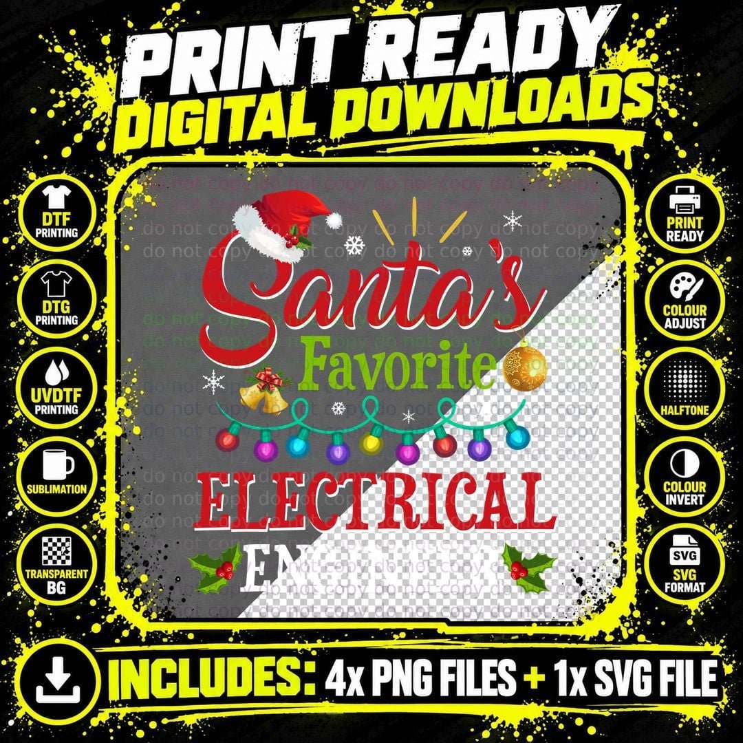 Santa's Favorite Electrical T-Shirt, Christmas Holiday Png SVG Digital Bundle