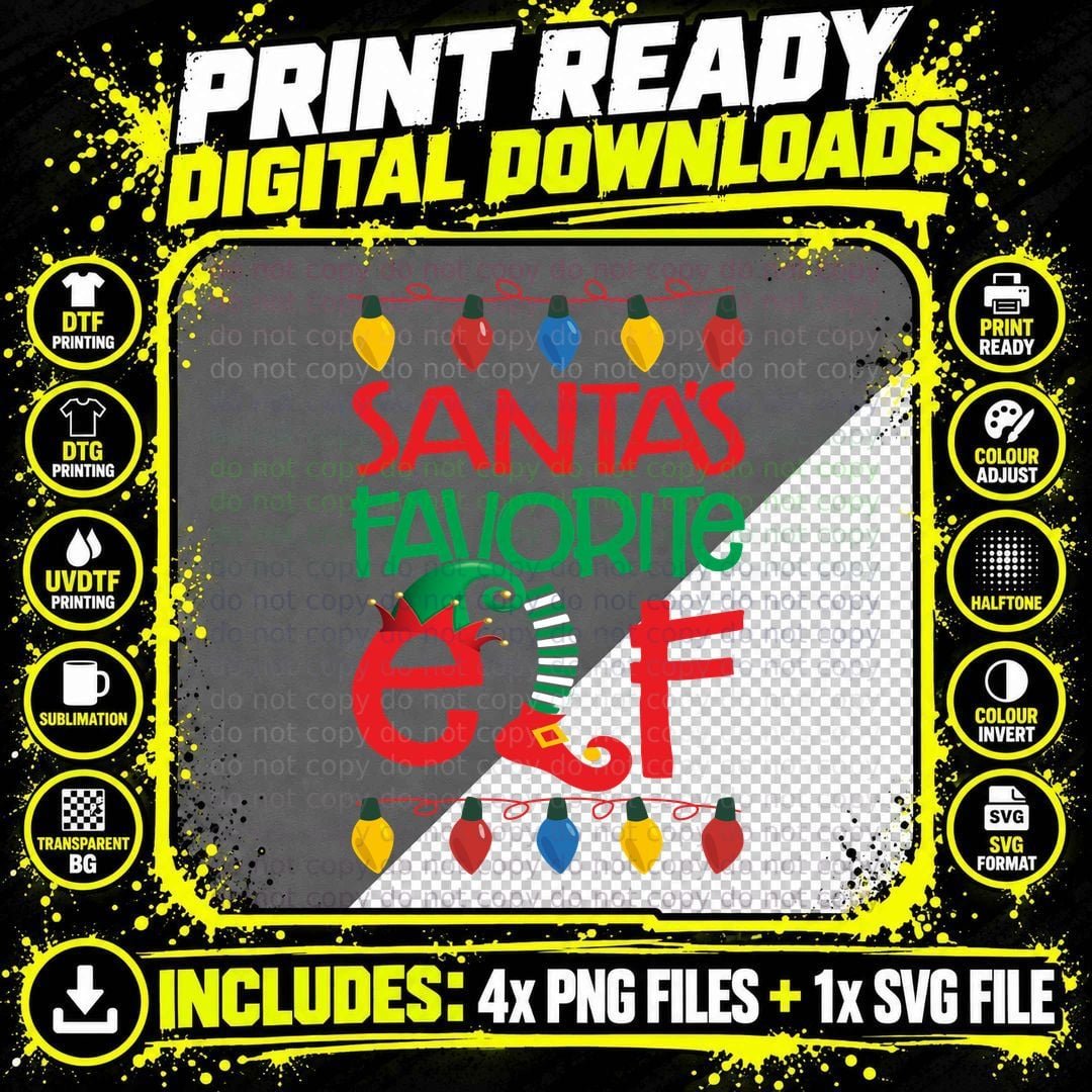 Santa's Favorite Elf T-Shirt, Christmas Holiday Theme Png SVG Digital Bundle