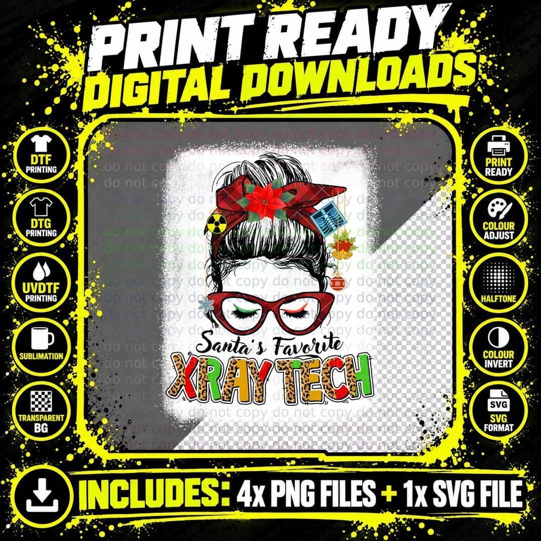 Santa's Favorite Xray Tech T-Shirt, Holiday Christmas Png SVG Digital Bundle