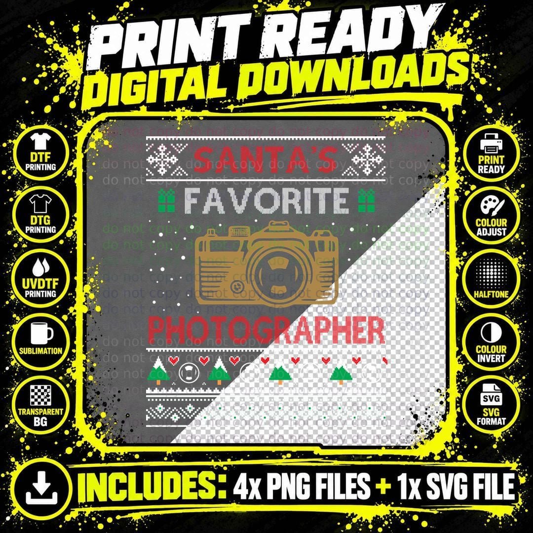 Santa's Photographer T-Shirt, Christmas Photography Png SVG Digital Bundle