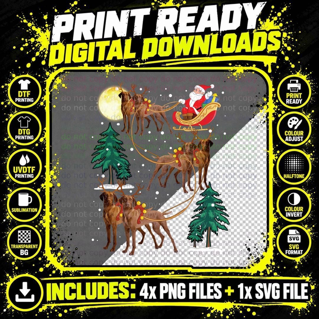 Santa's Reindeer Dogs T-Shirt, Christmas Holiday Print Png SVG Digital Bundle