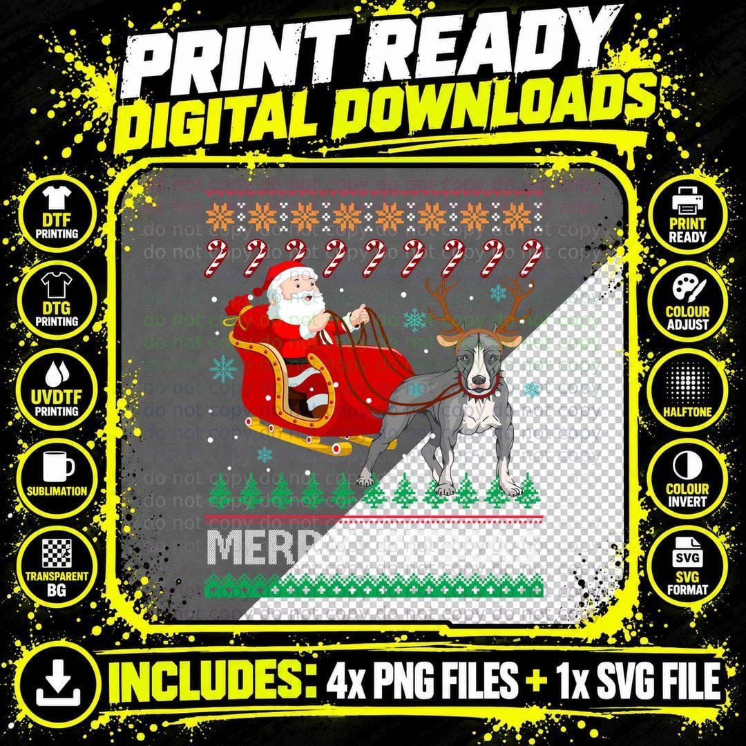 Santa's Reindeer Pit Bull T-Shirt, Christmas Pet Lover Png SVG Digital Bundle