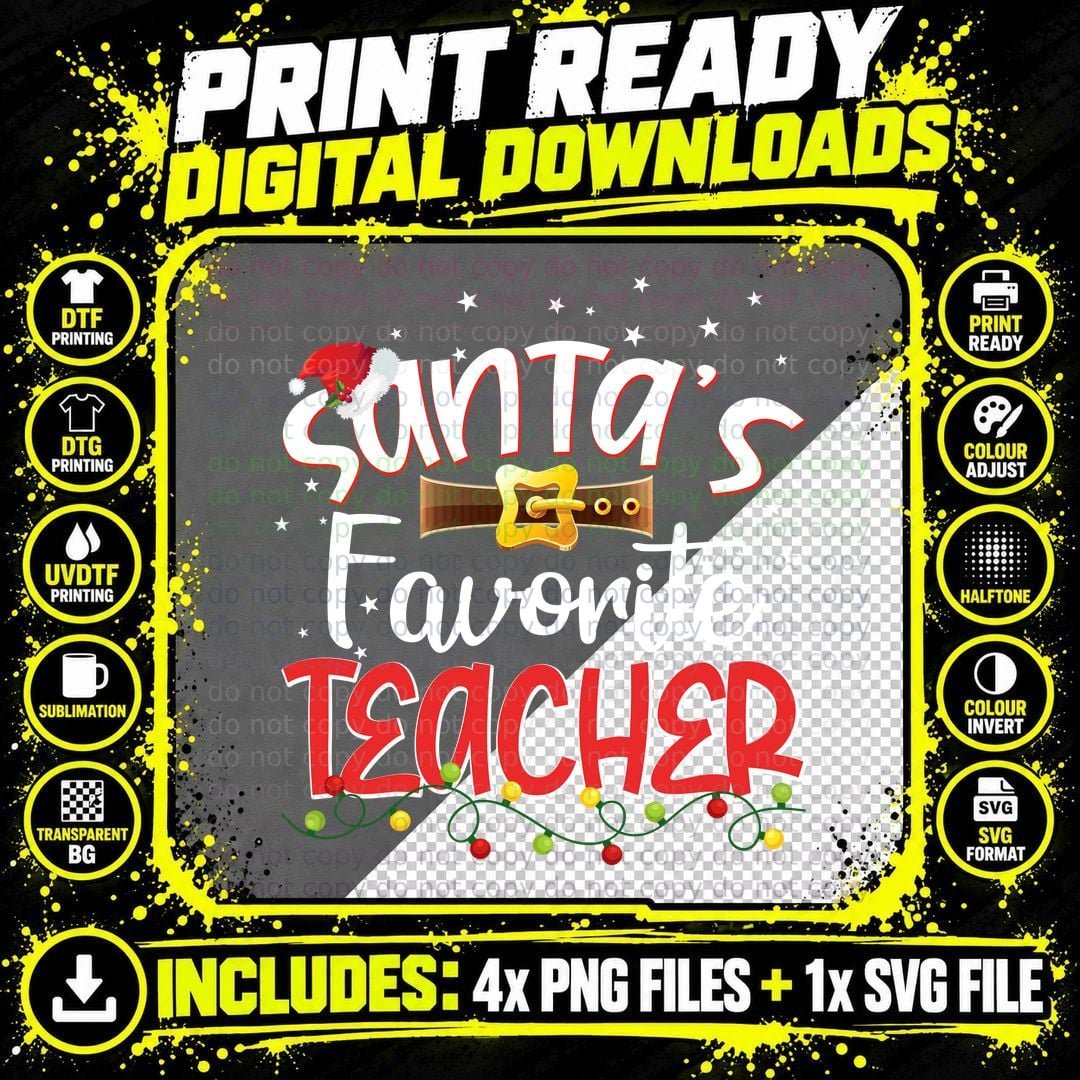 Santa's Teacher T-Shirt, Christmas Holiday Png SVG Digital Bundle