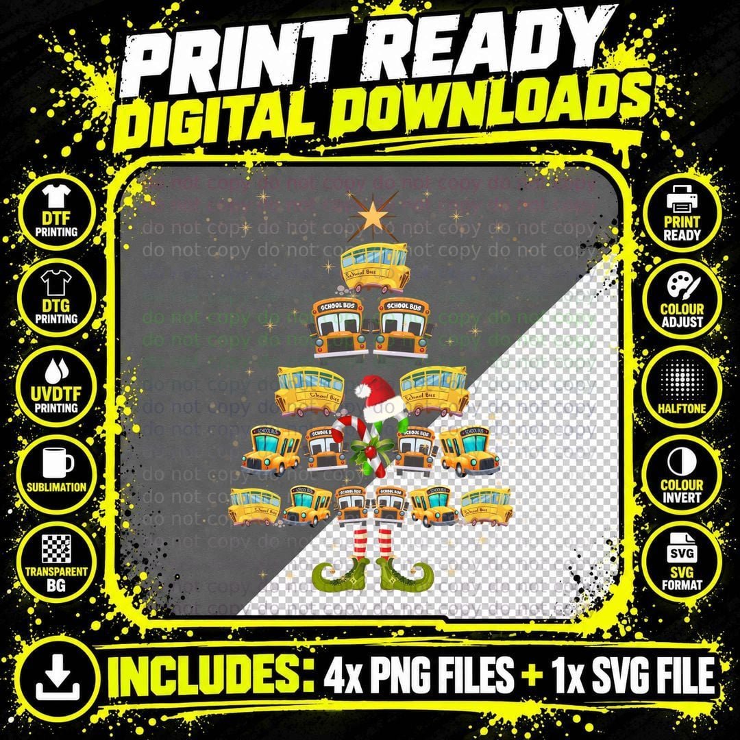 School Bus Christmas Tree T-Shirt, Holiday Cheer Png SVG Digital Bundle