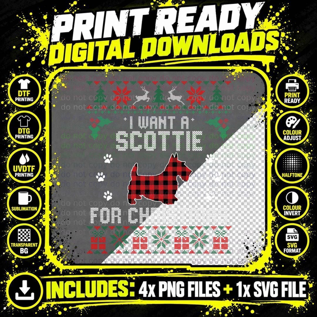Scottie Dog Lover Xmas Gifts, Ugly Christmas Sweater Png SVG Digital Bundle