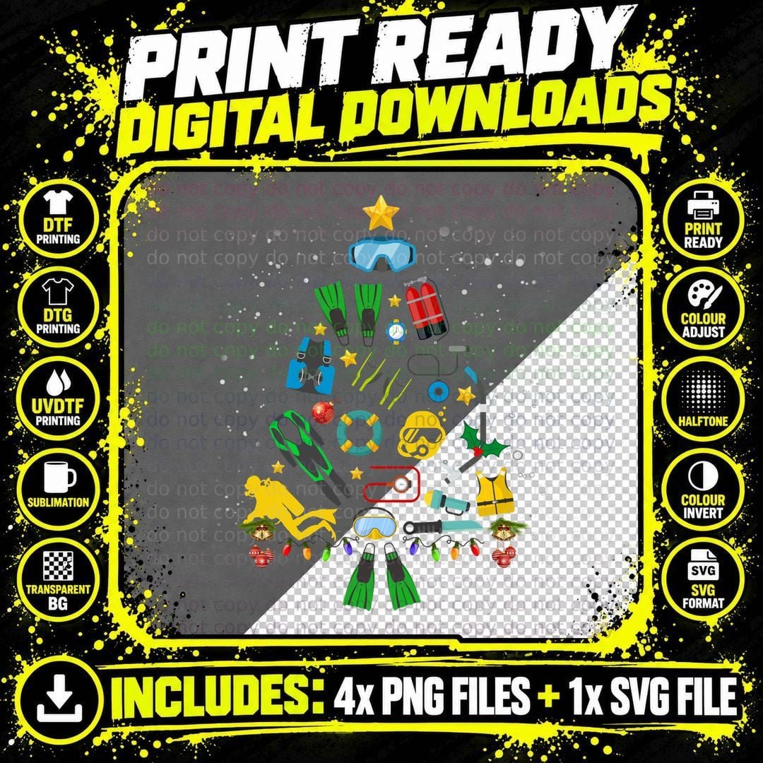 Scuba Diving Christmas Tree T-Shirt Png SVG Digital Bundle