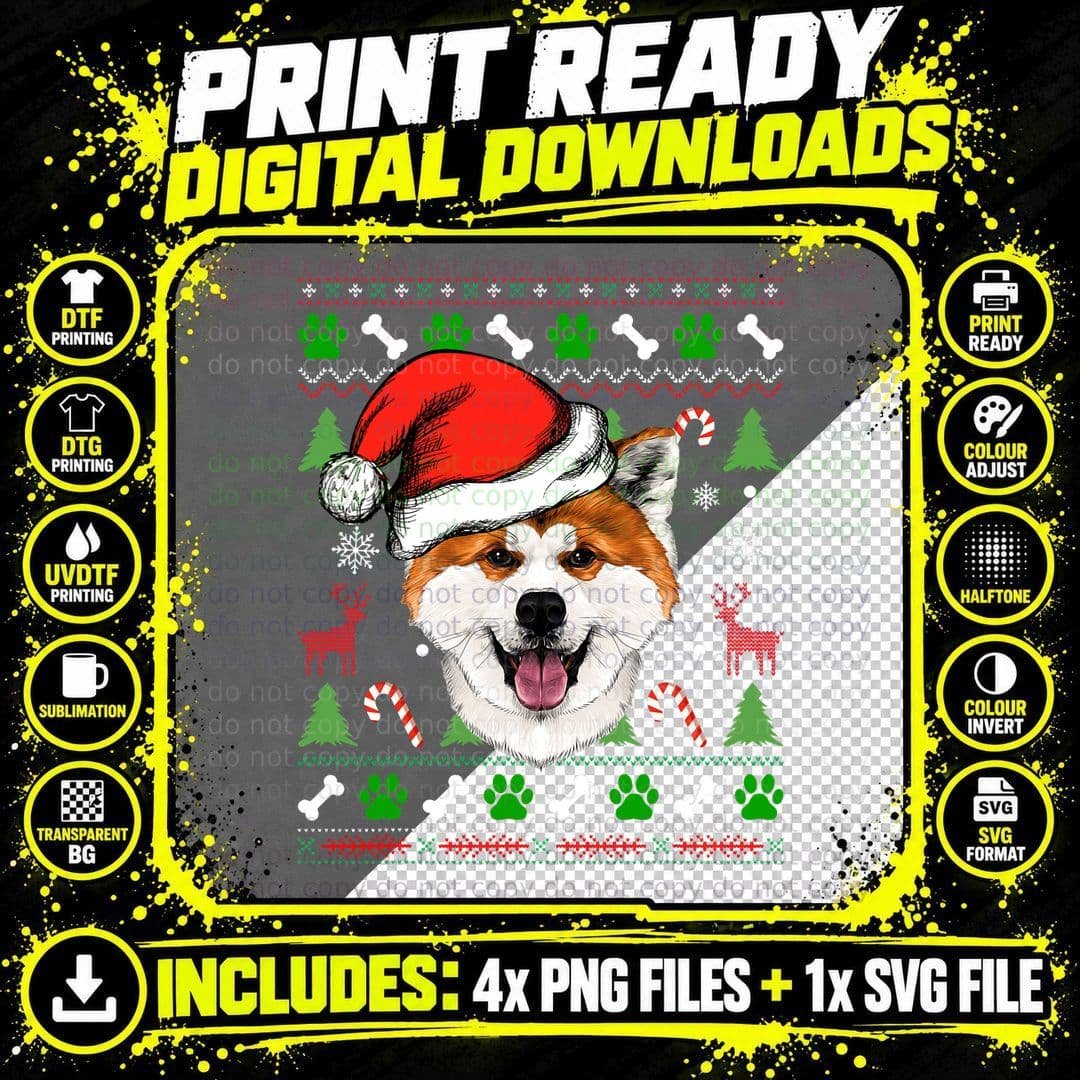 Shiba Inu Ugly Christmas Sweater T-Shirt Png SVG Digital Bundle