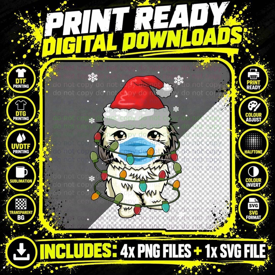 Shih Tzu Christmas Lights Cute Mask T-Shirt Png SVG Digital Bundle