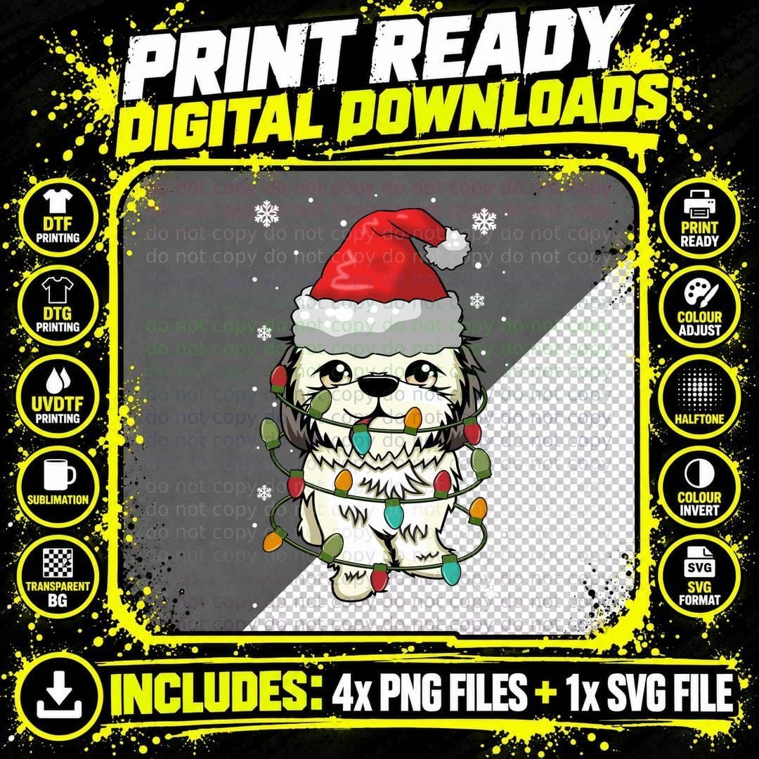 Shih Tzu Christmas Lights Cute T-Shirt Png SVG Digital Bundle