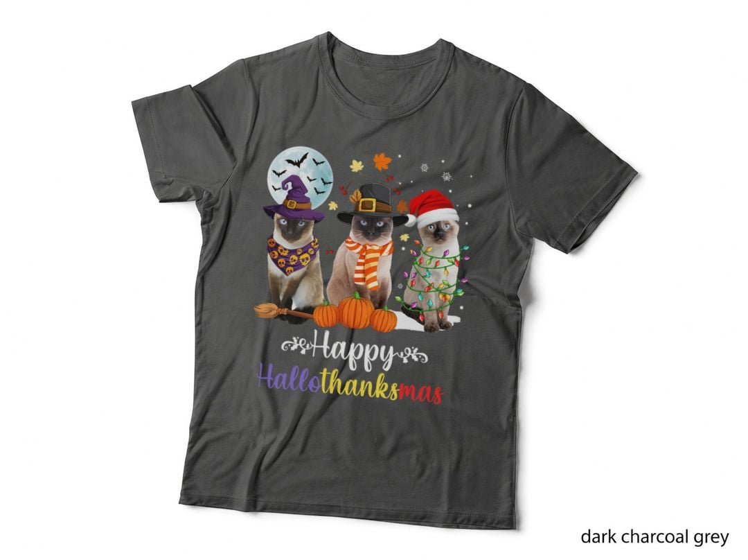 Siamese Cat Halloween Merry Christmas T-Shirt, Festive Holiday Cats