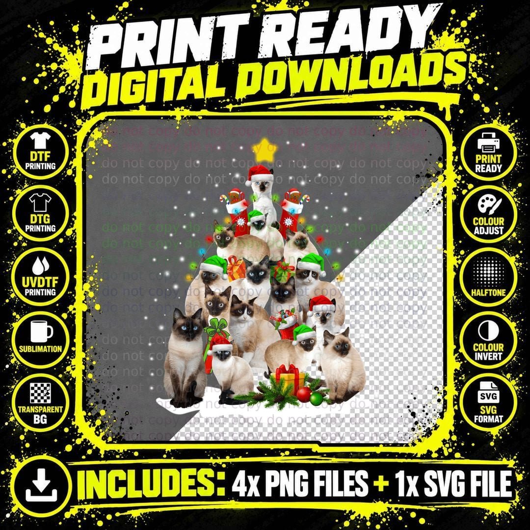 Siamese Cats Christmas Tree T-Shirt Png SVG Digital Bundle