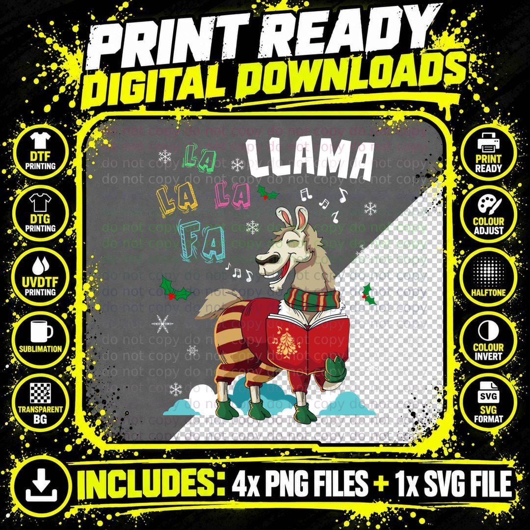 Singing Christmas Llama T-Shirt, Festive Holiday Style Png SVG Digital Bundle