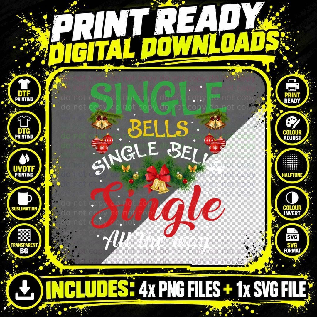 Single Bells T-Shirt, Christmas Holiday Print Png SVG Digital Bundle