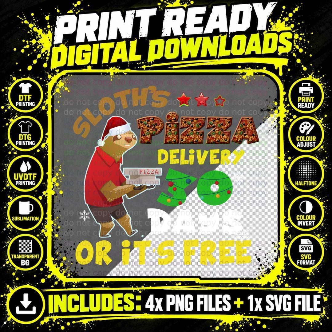 Sloth's Pizza Delivery T-Shirt, Christmas Holiday Png SVG Digital Bundle