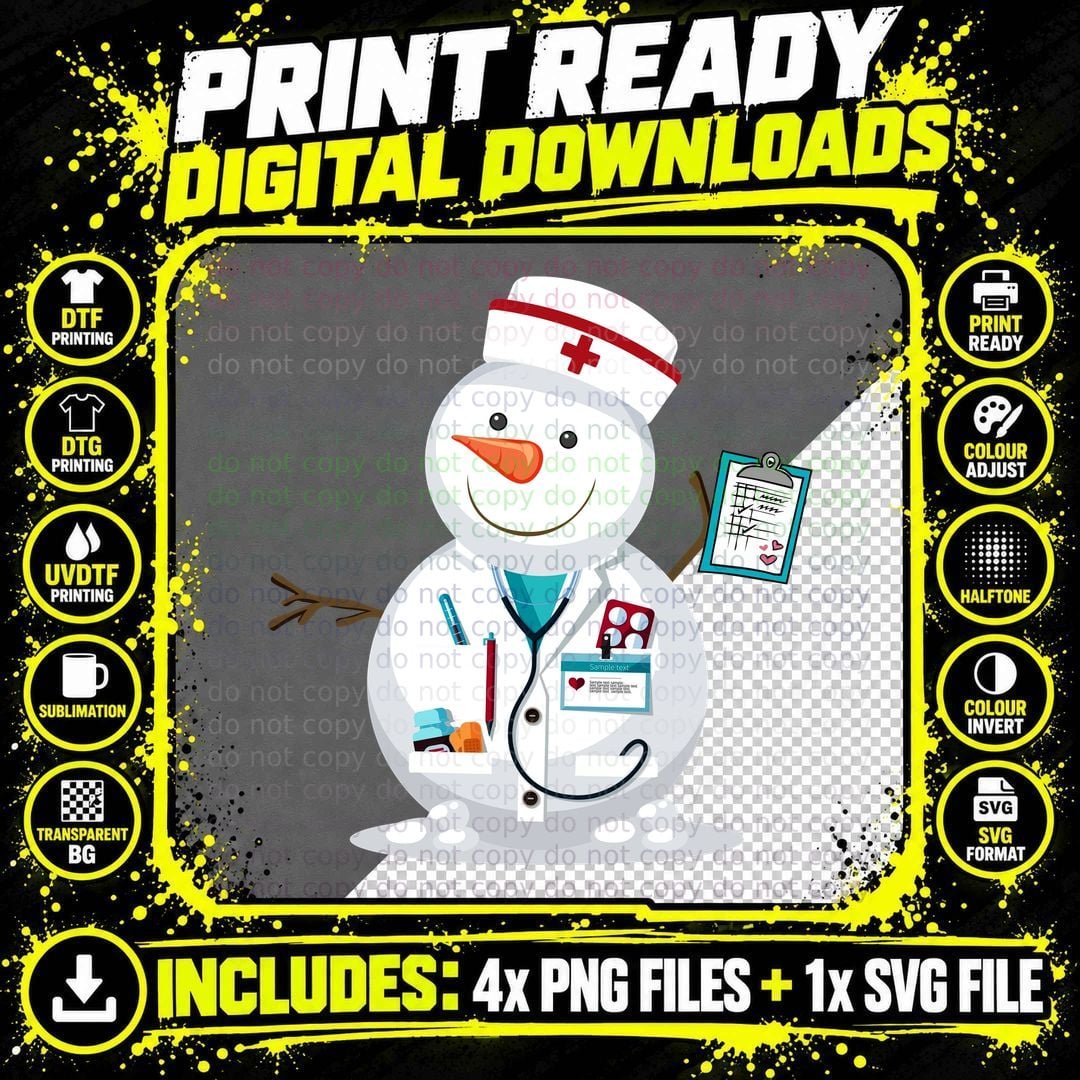 Snowman Nurse T-Shirt, Winter Holiday Theme Png SVG Digital Bundle