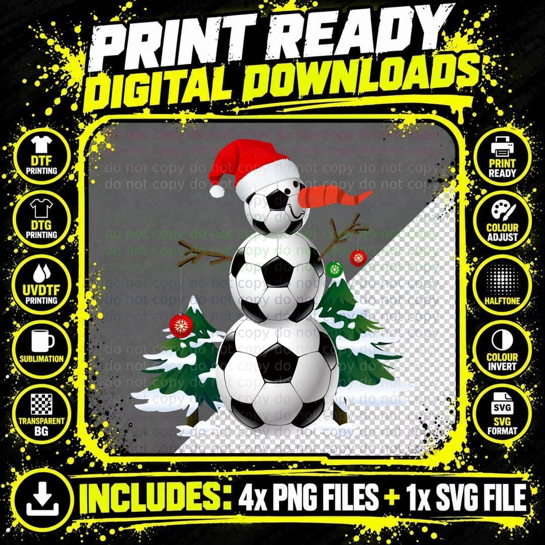 Soccer Snowman T-Shirt, Christmas Sports Style Png SVG Digital Bundle