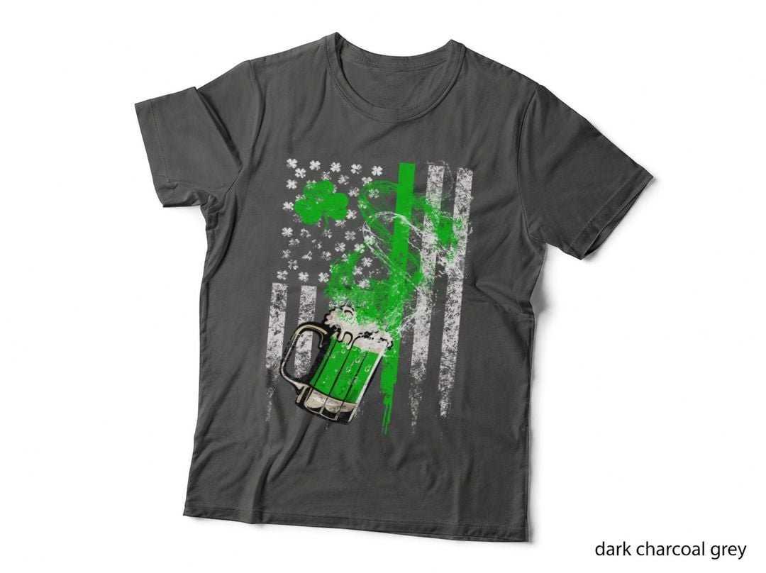St Patricks Day Beer US Flag Shamrock T-Shirt, Irish Theme, Festive Apparel