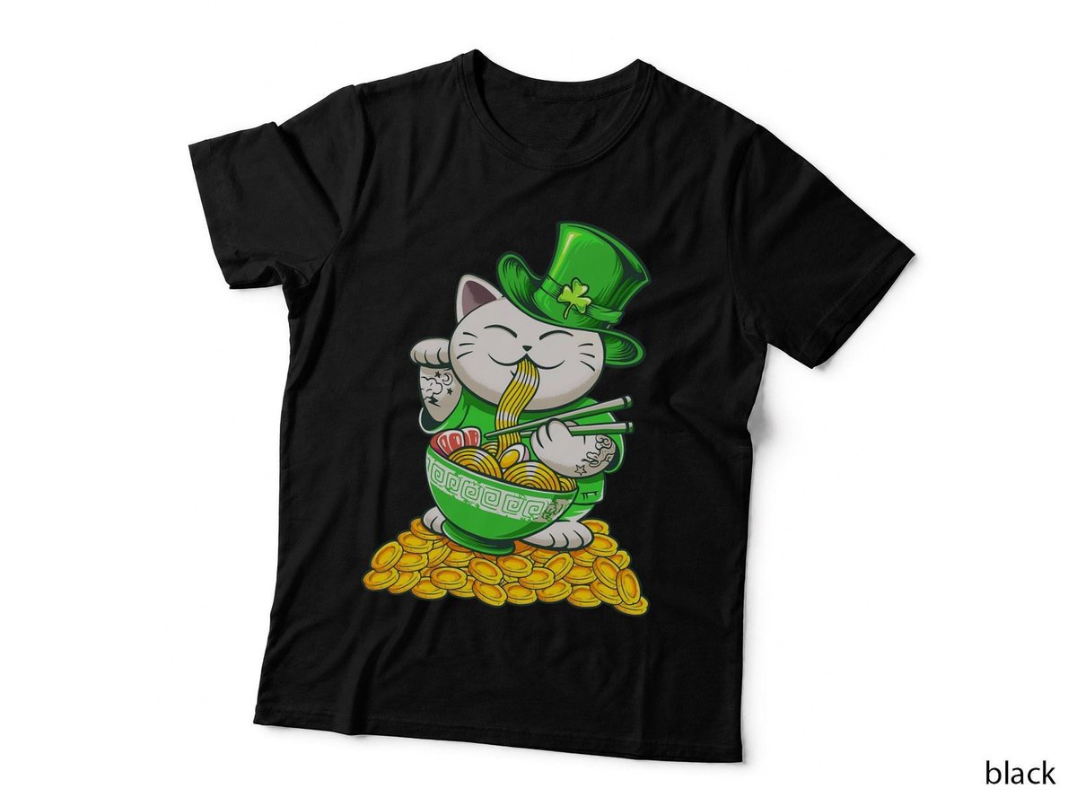 St. Patrick's Day Cat Ramen T-Shirt, Irish Festive, Lucky Charm Print