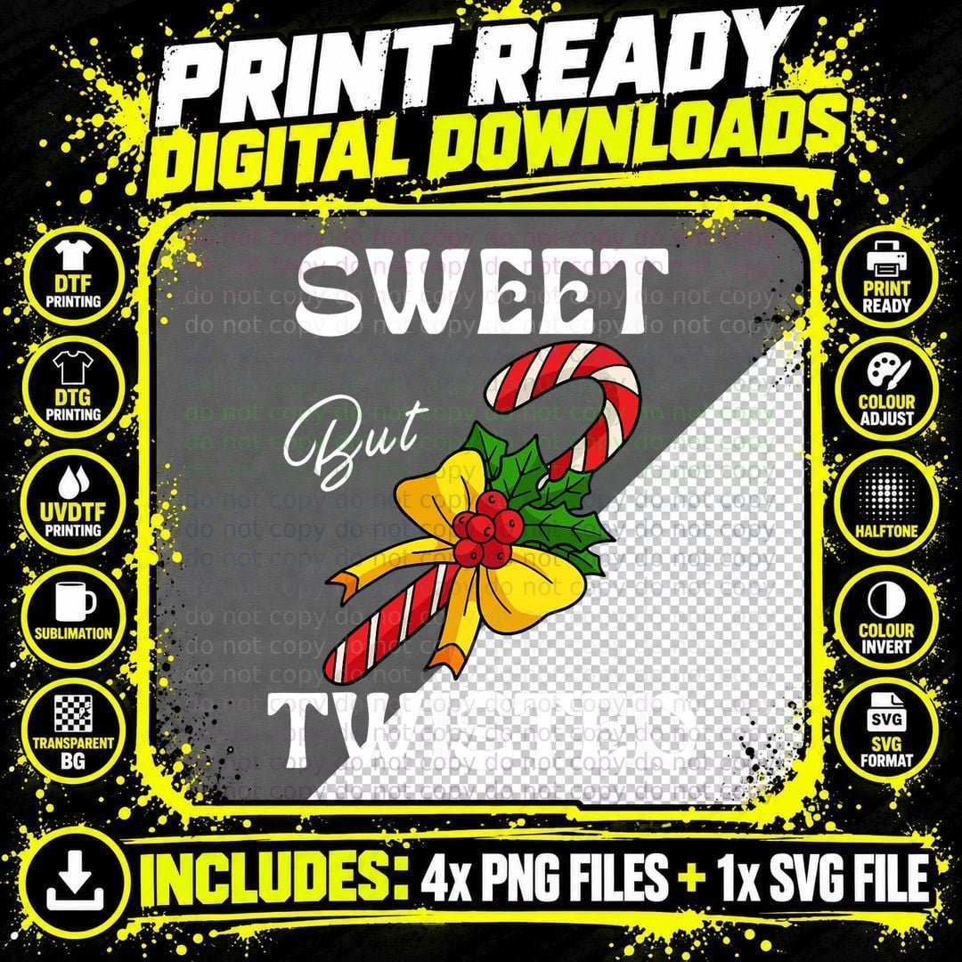 Sweet but Twisted Candy Cane T-Shirt Png SVG Digital Bundle