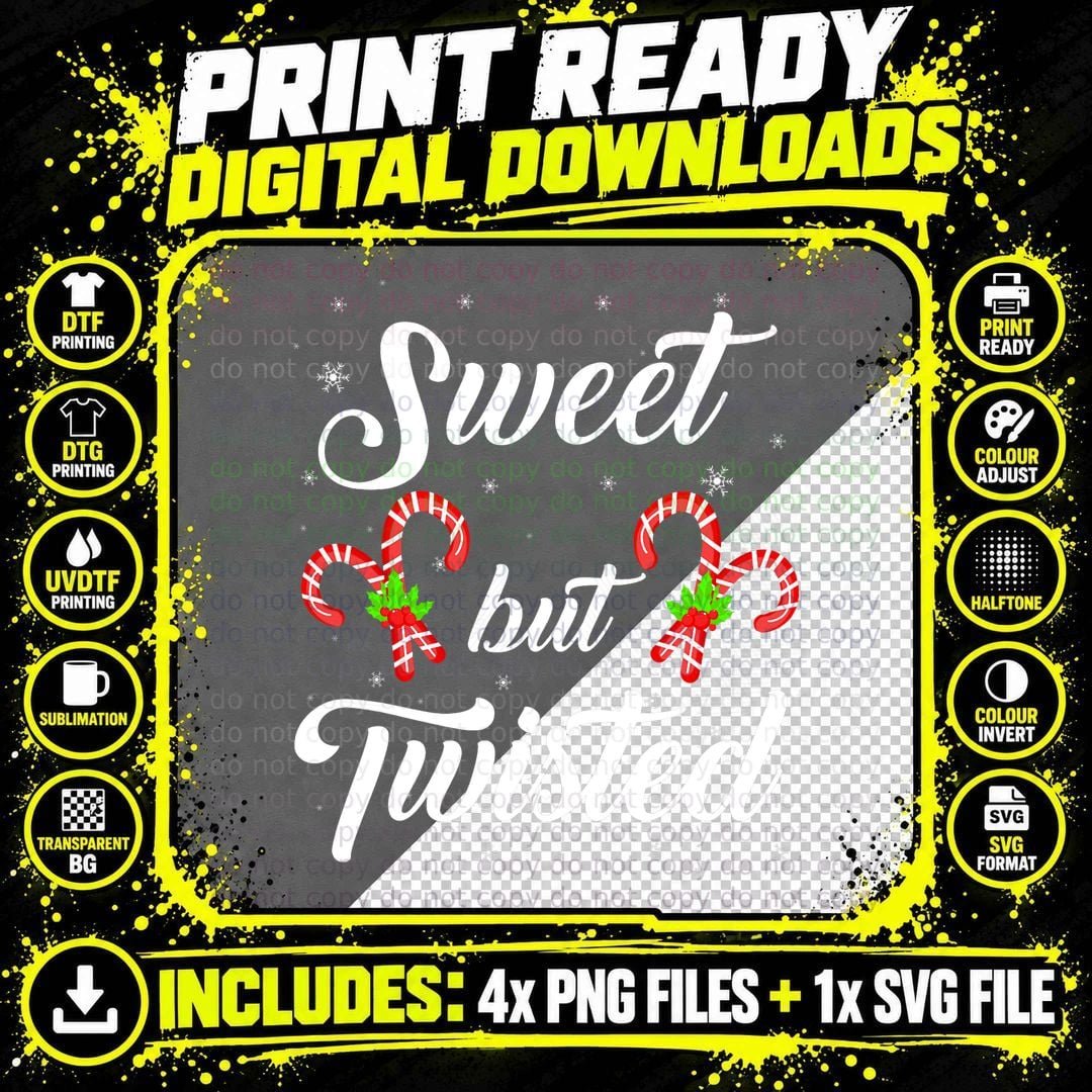 Sweet but Twisted Christmas Candy Cane T-Shirt Png SVG Digital Bundle