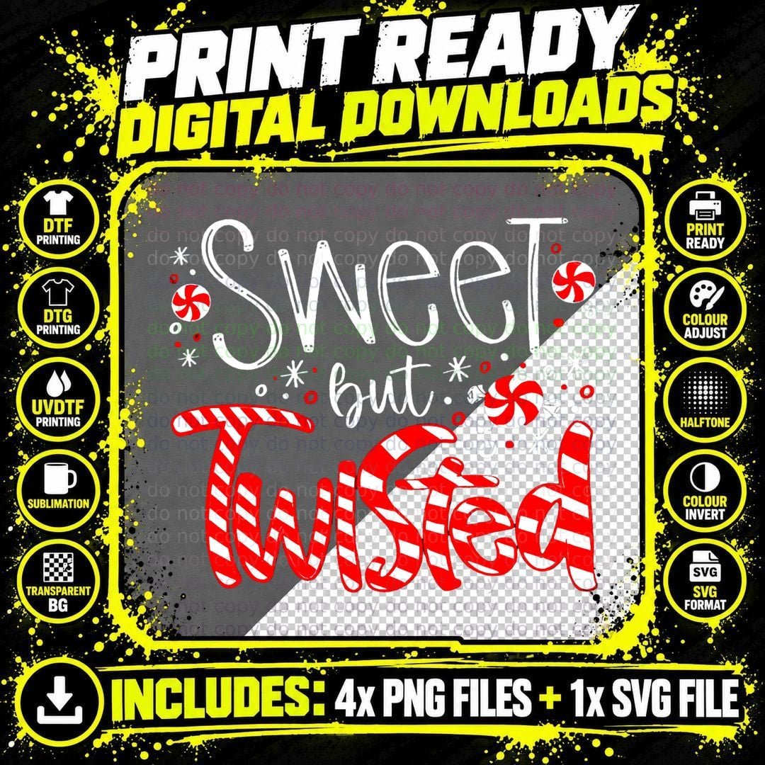 Sweet but Twisted Funny Candy Cane Christmas T-Shirt Png SVG Digital Bundle