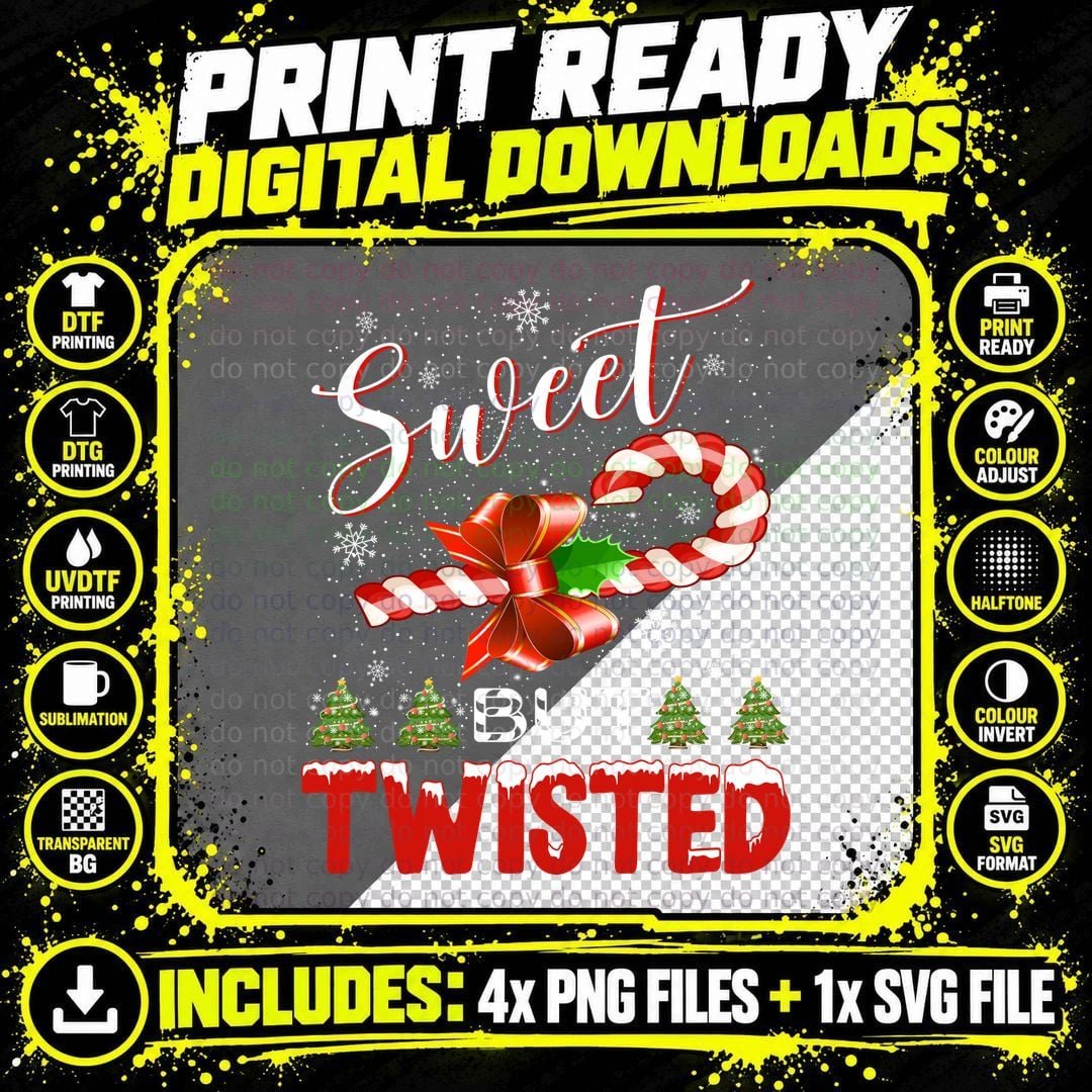 Sweet but Twisted Funny Candy Cane T-Shirt Png SVG Digital Bundle