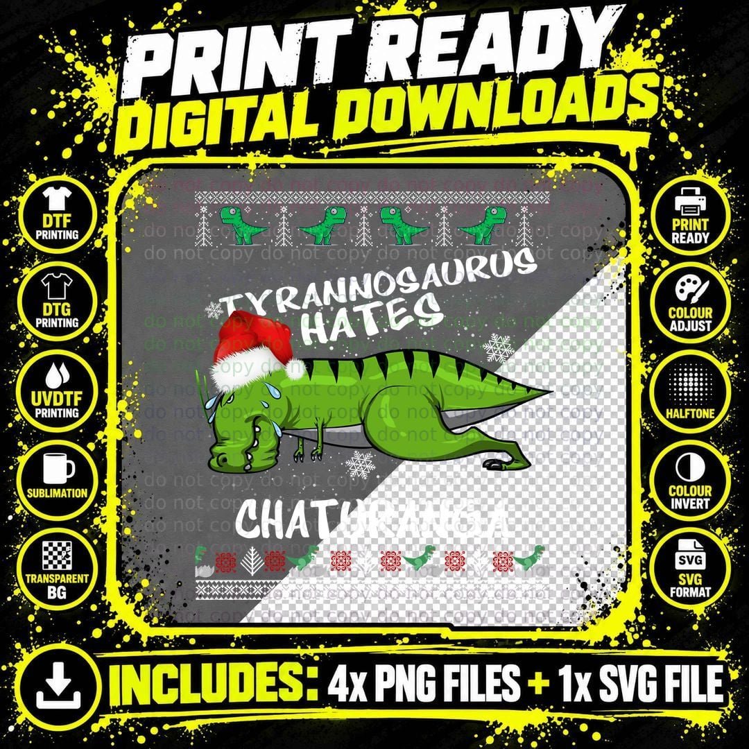 T-Rex Hates Yoga T-Shirt, Funny Christmas Design Png SVG Digital Bundle