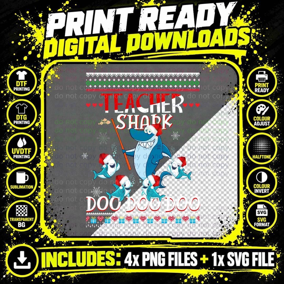 Teacher Shark Doo Ugly Sweater, Christmas Png SVG Digital Bundle