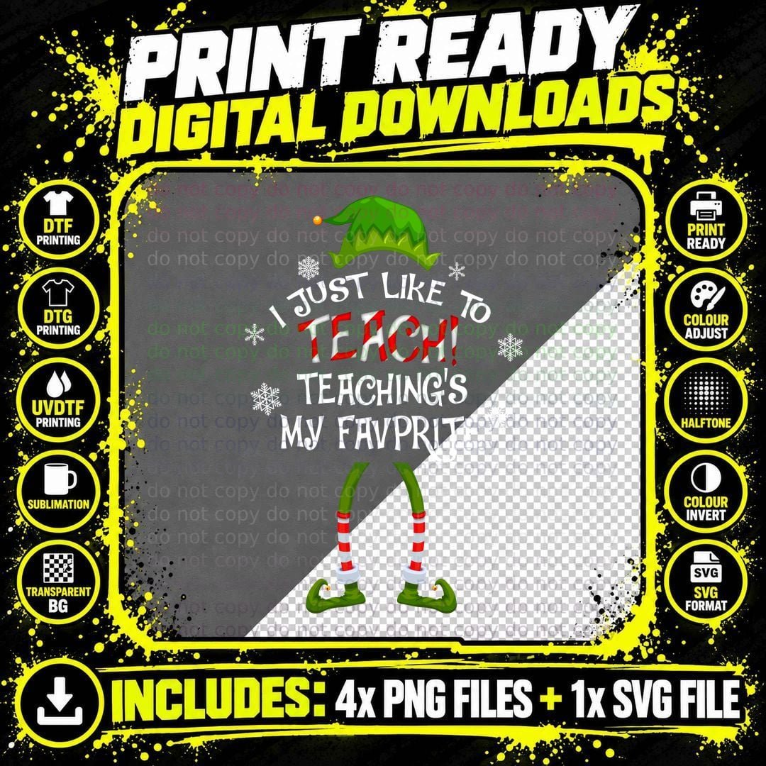 Teaching Elf T-Shirt, Christmas Theme, Teacher Gift Png SVG Digital Bundle