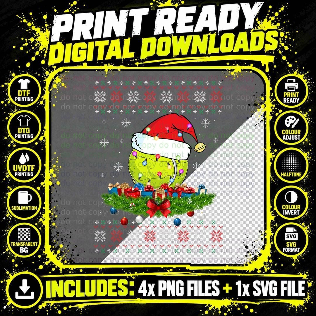 Tennis Ugly Christmas Sweater T-Shirt Png SVG Digital Bundle