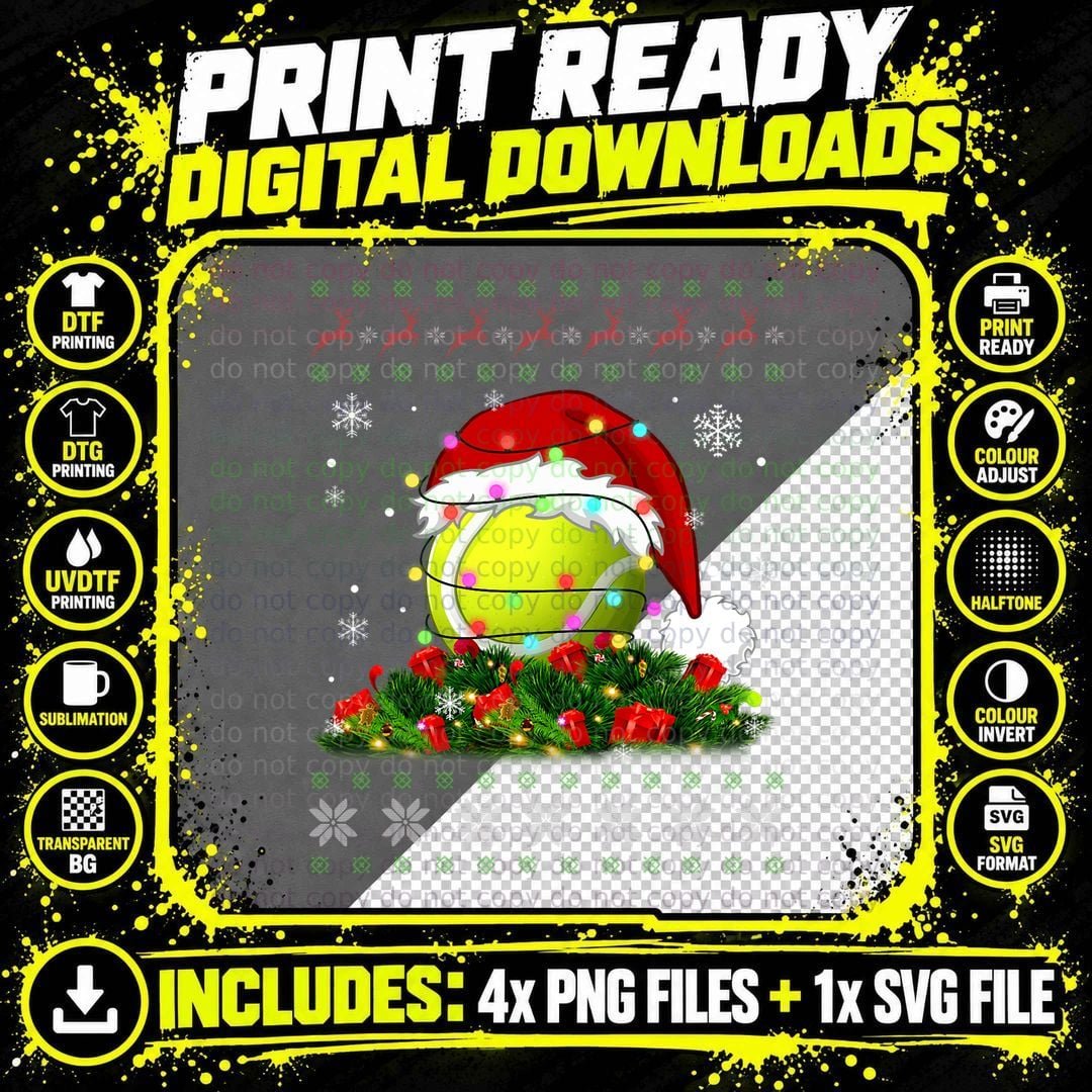 Tennis Ugly Sweater Christmas Pajama Lights T-Shirt Png SVG Digital Bundle
