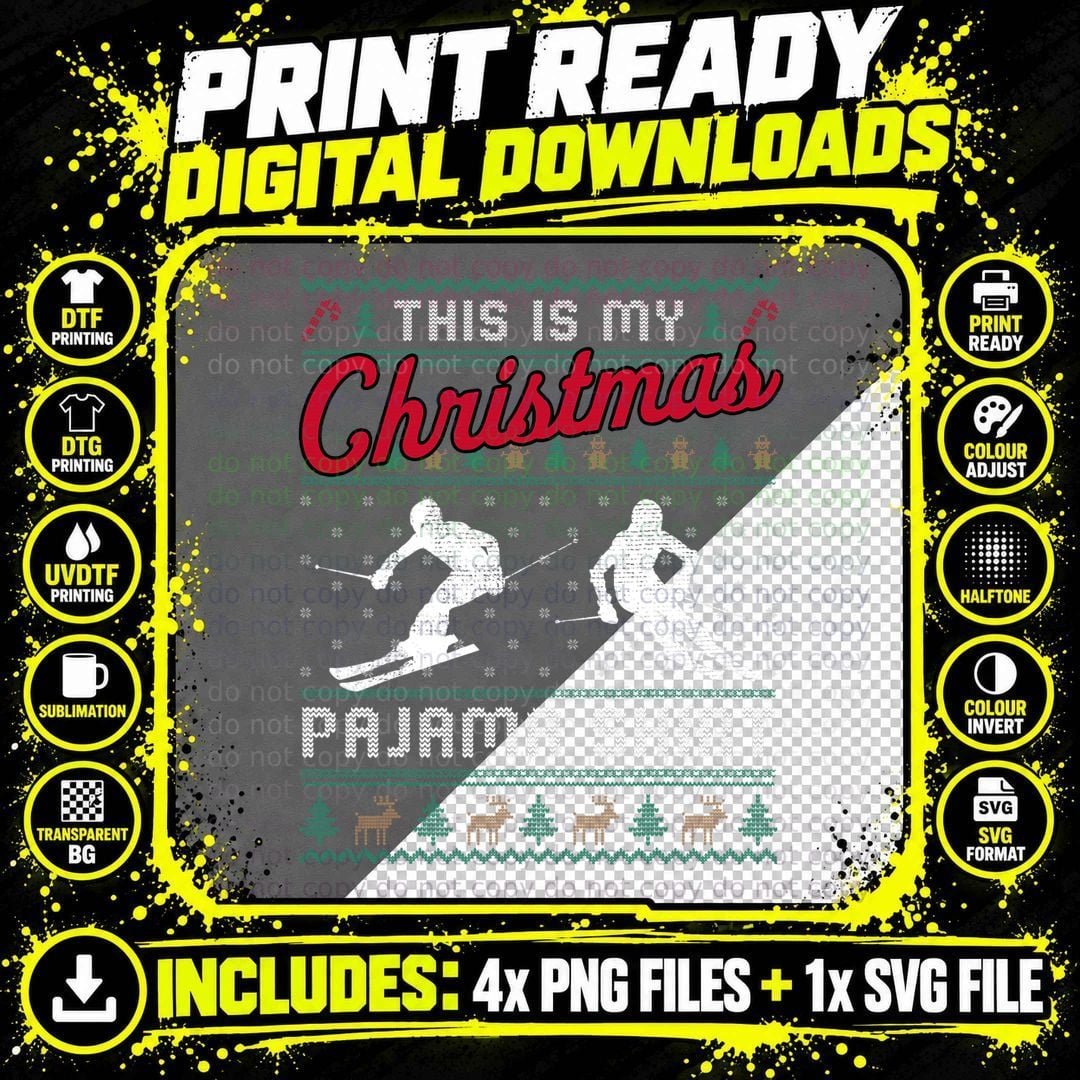 This Is My Christmas Pajama Skiing Ugly Sweater T-Shirt Png SVG Digital Bundle