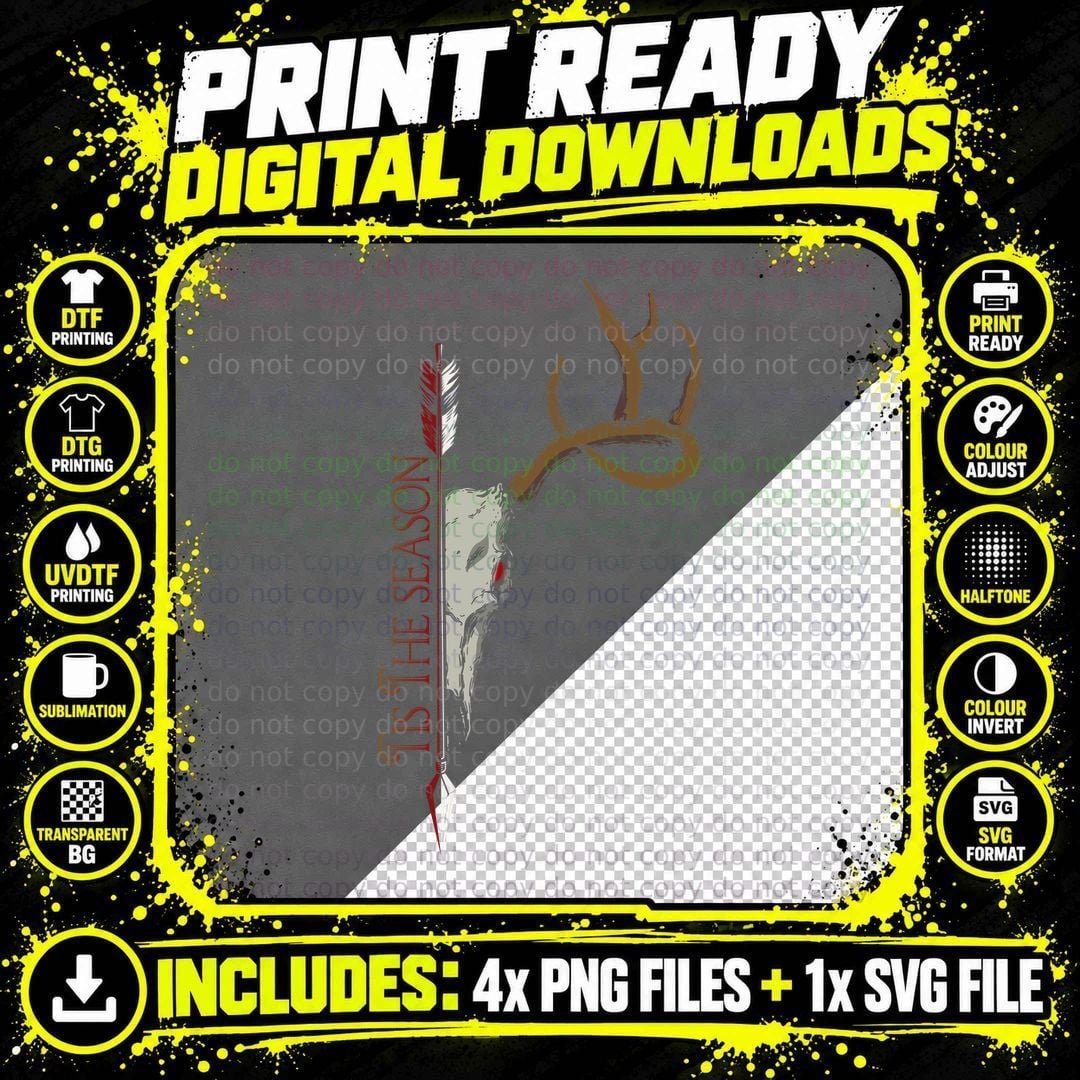 Tis the Season Deer Head T-Shirt, Holiday Hunting Theme Png SVG Digital Bundle