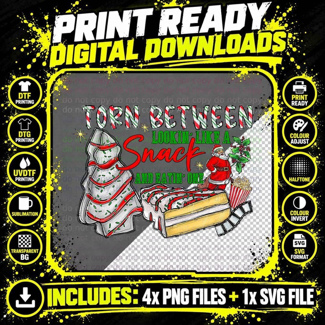 Torn Between Snack and Christmas T-Shirt Png SVG Digital Bundle