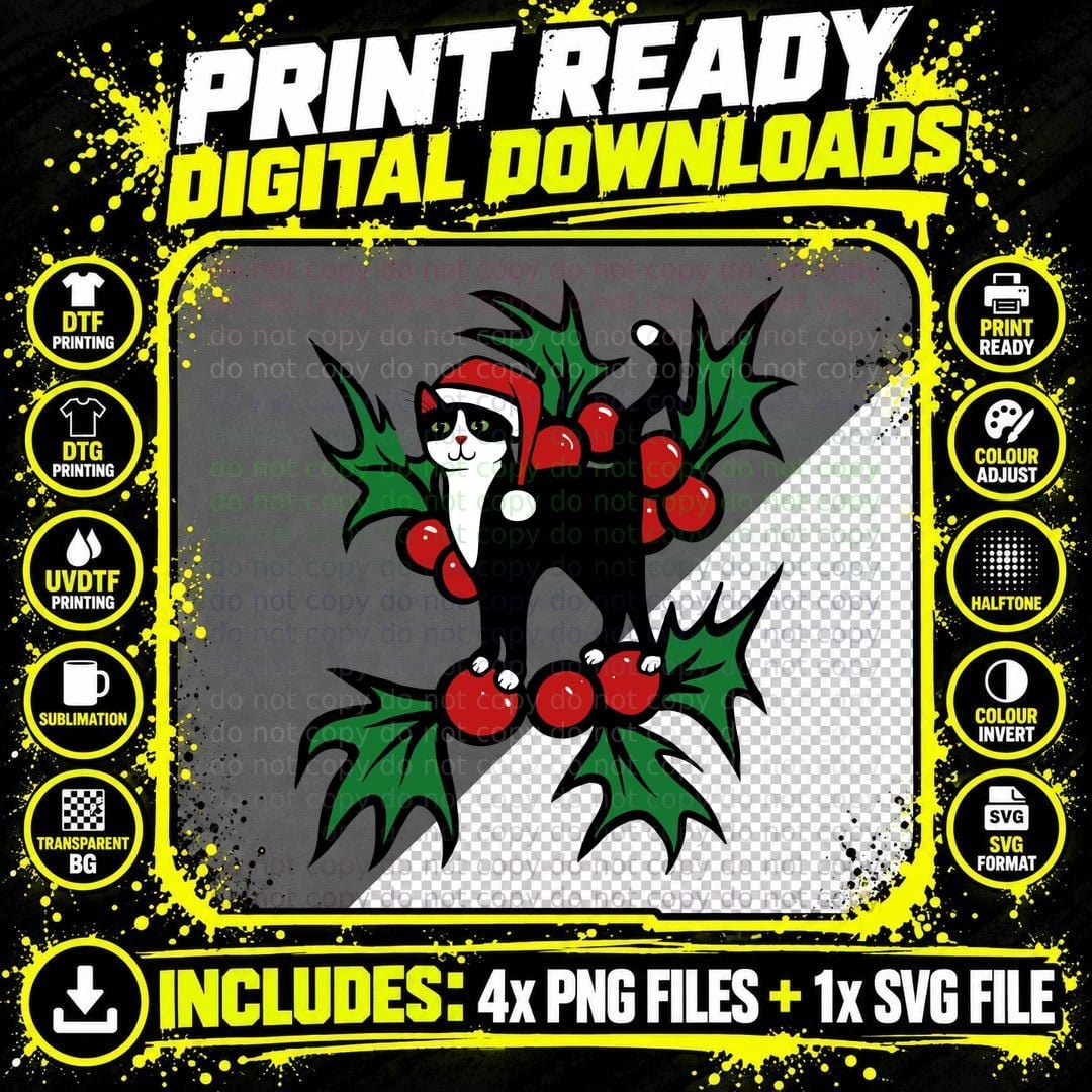 Tuxedo Cat Christmas T-Shirt Png SVG Digital Bundle