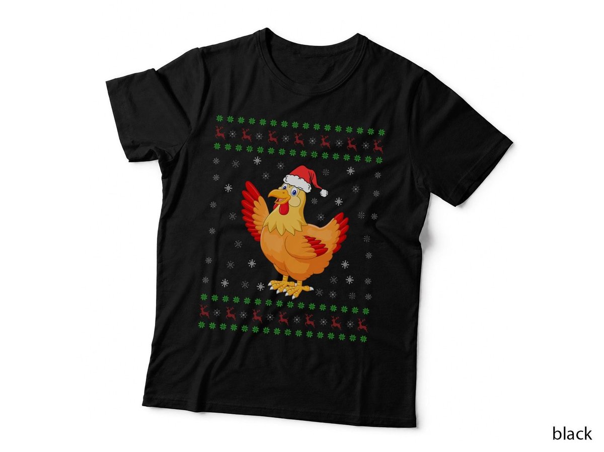 Ugly Christmas Chicken Graphic T-Shirt, Funny Ugly Sweater Style