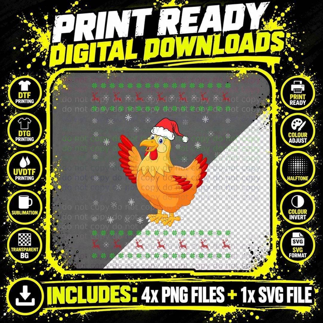 Ugly Christmas Chicken Graphic T-Shirt Png SVG Digital Bundle