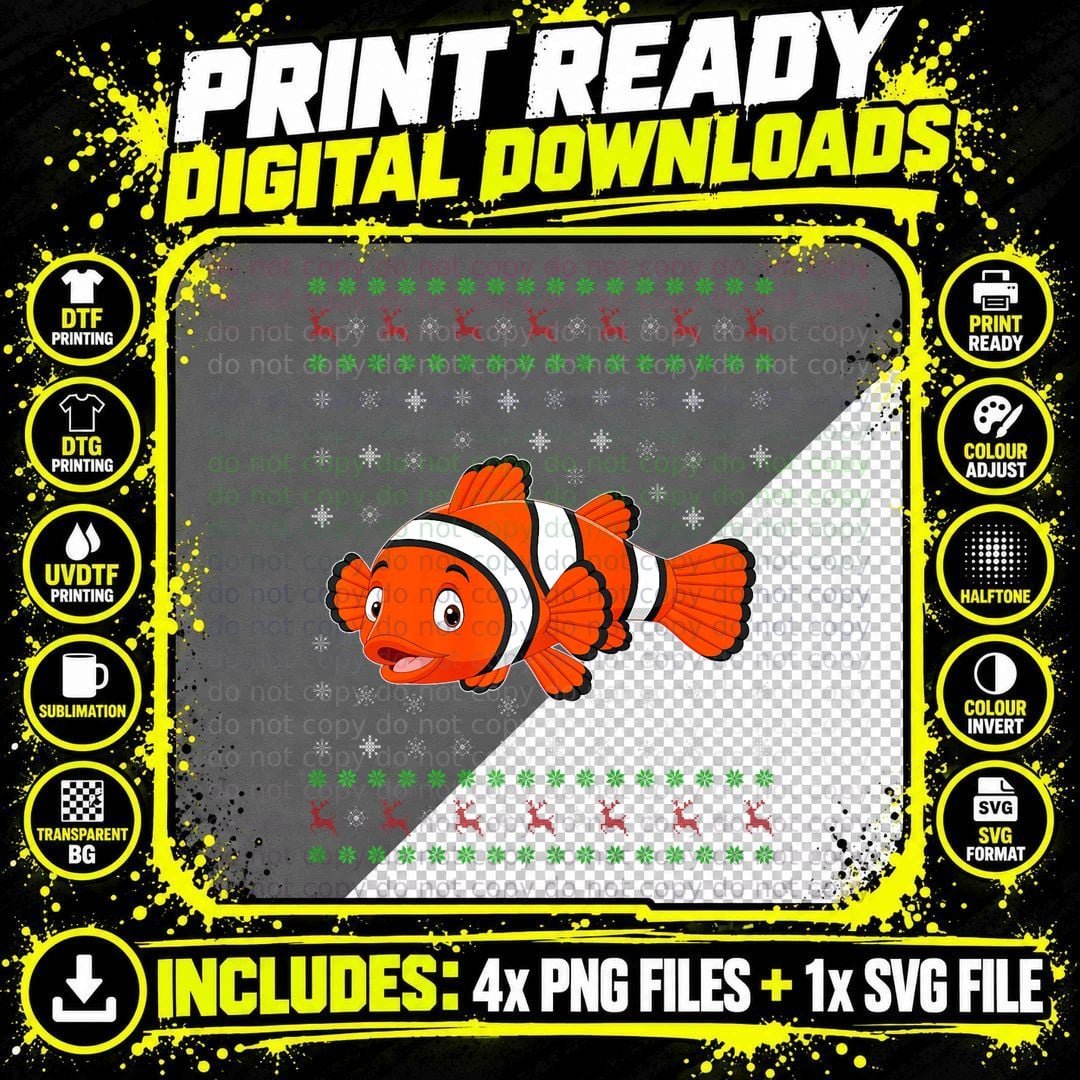 Ugly Christmas Fish Graphic T-Shirt Png SVG Digital Bundle