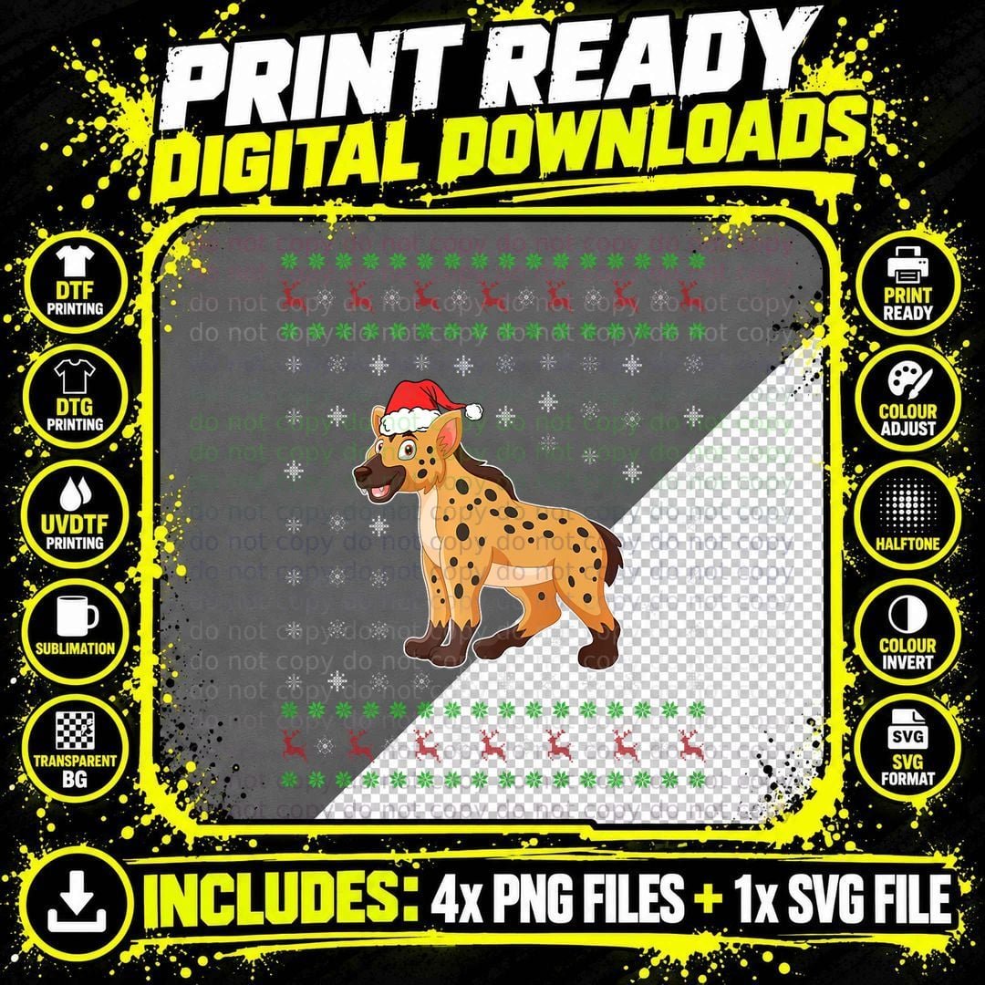 Ugly Christmas Hyena Graphic T-Shirt Png SVG Digital Bundle