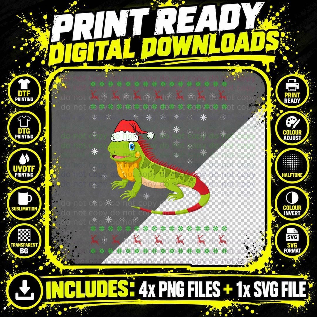 Ugly Christmas Iguana Graphic T-Shirt Png SVG Digital Bundle