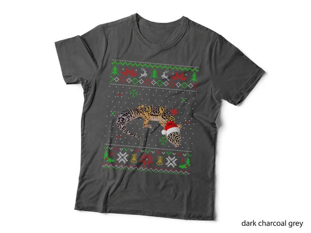 Ugly Christmas Pajama Sweater Leopard Gecko T-Shirt, Festive Animal Print