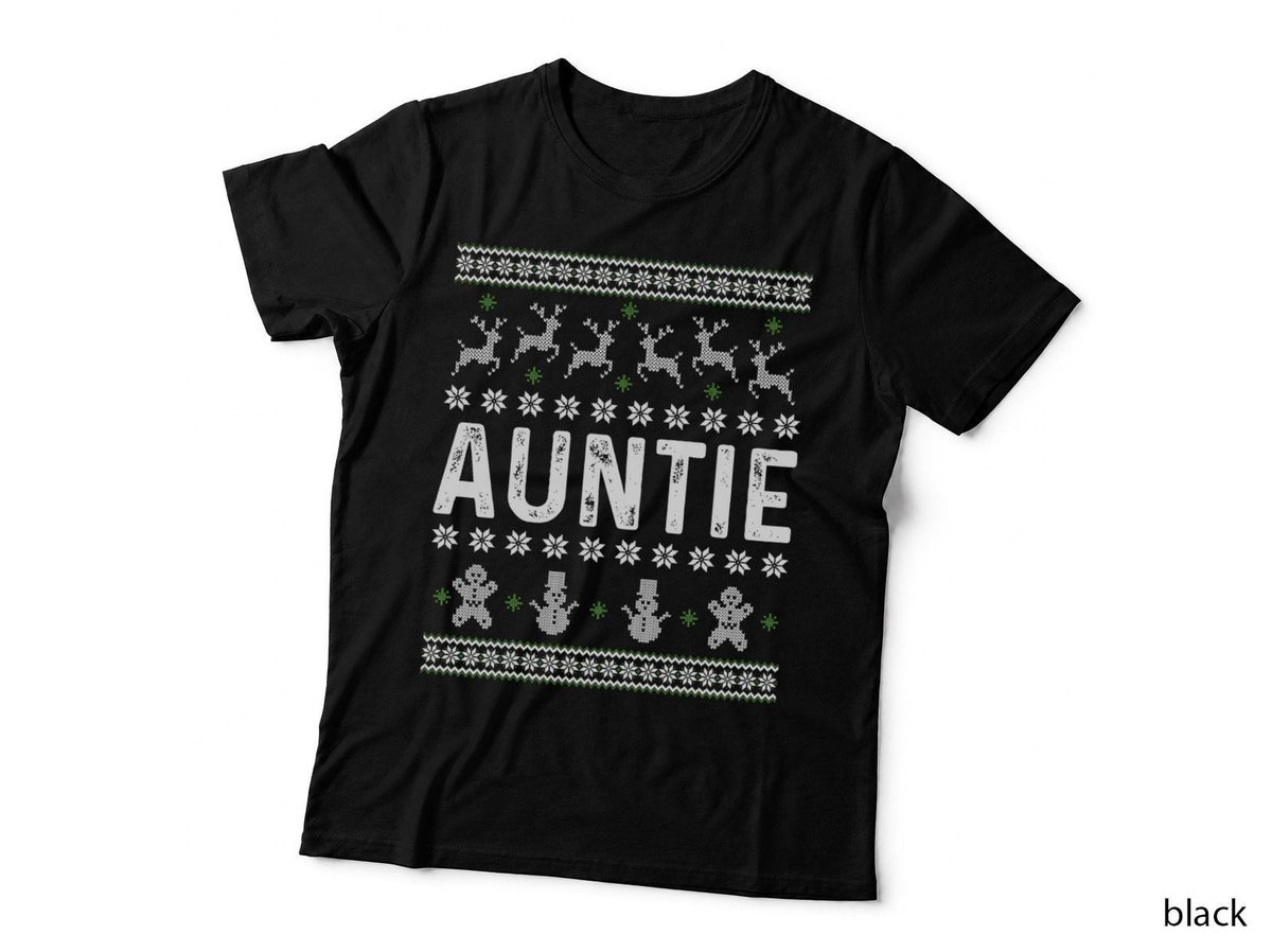 Ugly Christmas Sweater Auntie T-Shirt, Festive Holiday Print