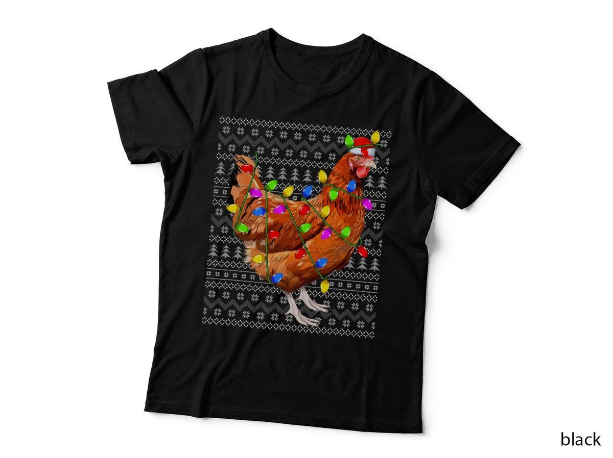 Ugly Christmas Sweater Chicken T-Shirt, Festive Animal Print