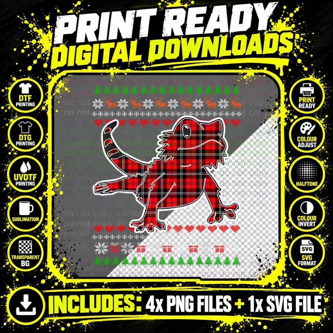 Bearded Dragon Plaid Ugly Christmas T-Shirt Png SVG Digital Bundle