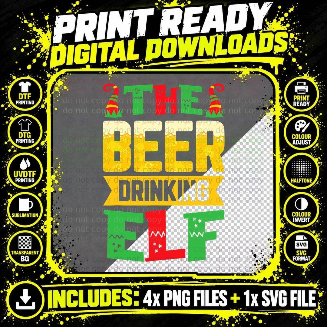 Beer Drinking Elf Christmas T-Shirt, Holiday Party Png SVG Digital Bundle