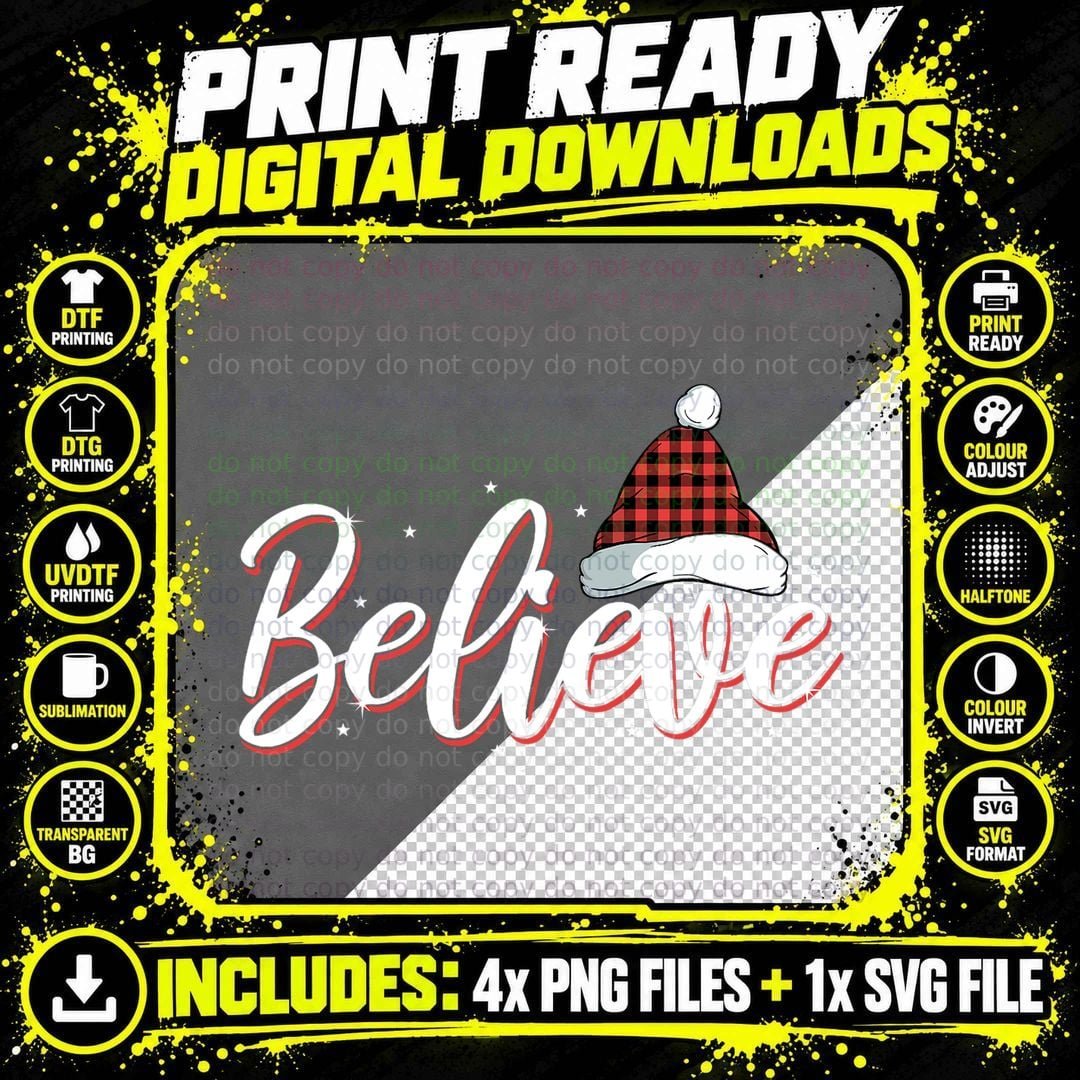 Believe in Santa T-Shirt, Christmas Hat Design Png SVG Digital Bundle